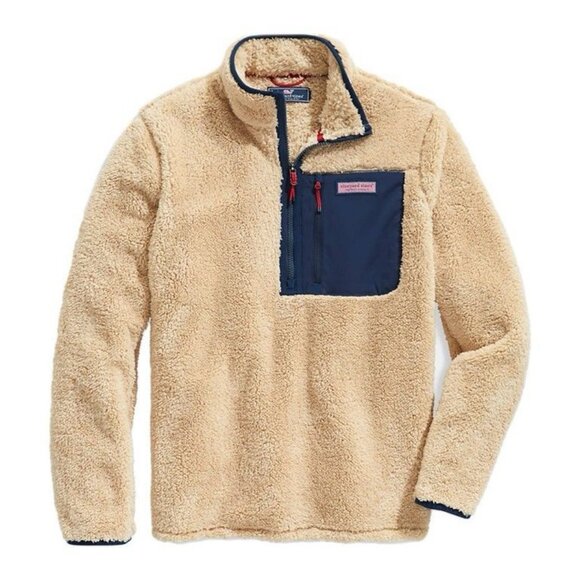 Vineyard Vines Other - Vineyard Vines Boys Tan Sherpa Pullover Sweater Jacket Large 1/4 Zip Preppy